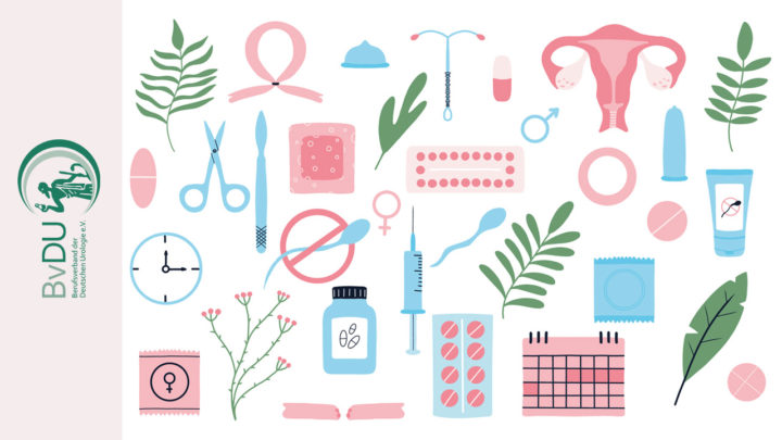 Illustration mit verschiedenen Dingen rund um sexuellen- und reproduktiven Gesundheit
