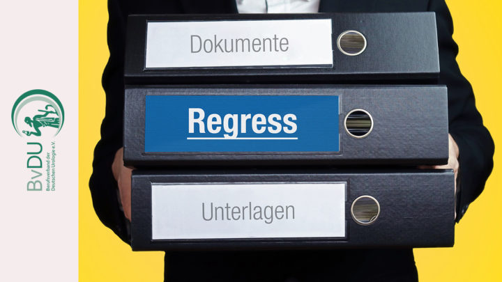 Mann trägt drei vollgepackte Ordner auf denen "Dokumete", "Regress" und "Unterlagen" steht