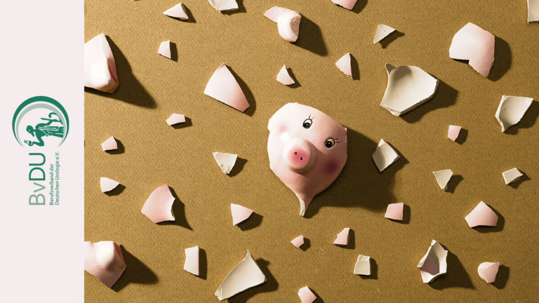 Zertrümmertes Sparschwein auf dem Boden verteilt